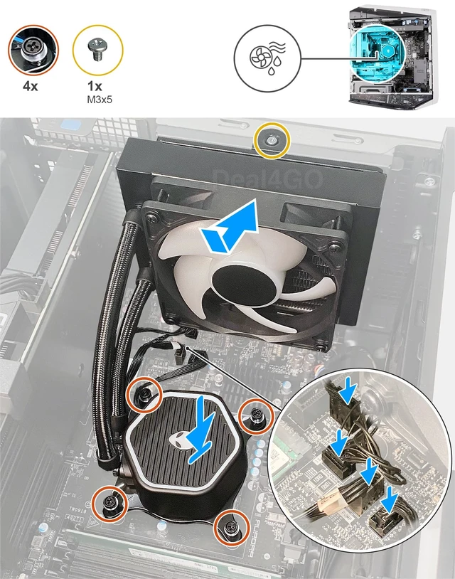 Alt view image 3 of 5 - Deal4GO 105W 120mm Cryo-Tech RGB CPU Liquid Cooling Fan Cooler FFD35 0FFD35 Replacement for Dell Alienware Aurora R14 R13