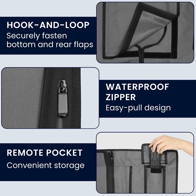 Alt view image 5 of 5 - kwmobile Outdoor TV Cover 49-50" TV Cover Outdoor - Television Case - Exterior Shield for Outside Storage with Zipper - Dark Grey