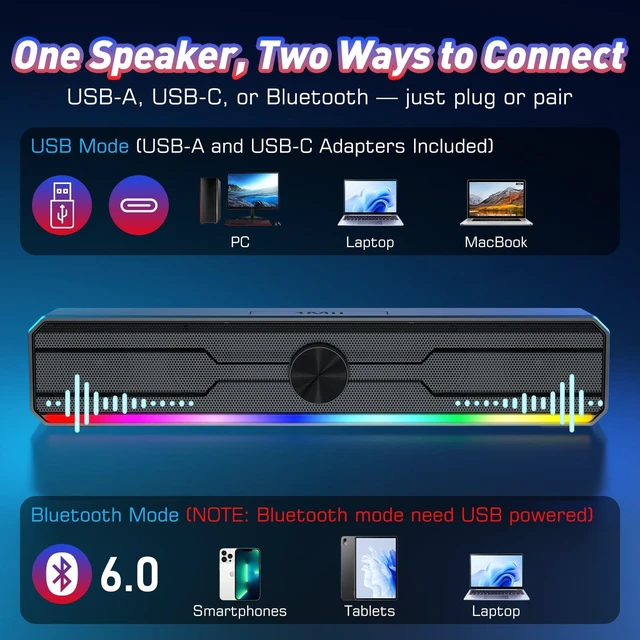 Alt view image 4 of 5 - 1Mii DeskRoar GT11 USB Computer Speakers for Desktop PC, Volume Control