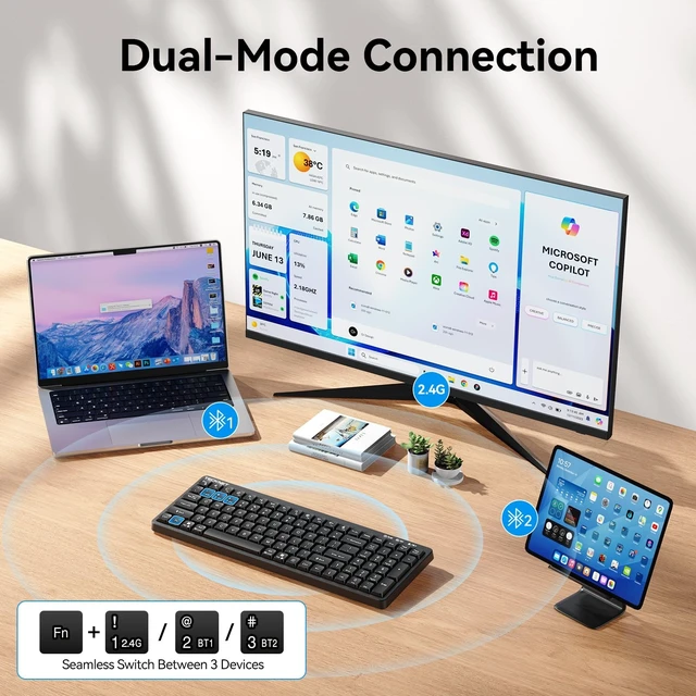 Alt view image 2 of 5 - TECKNET Wireless Bluetooth Keyboard, Compact Layout, Black