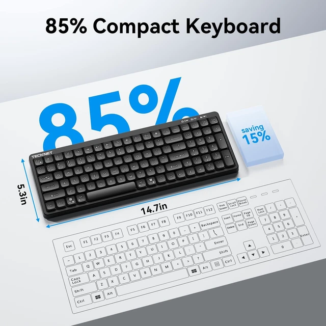 Alt view image 3 of 5 - TECKNET Wireless Bluetooth Keyboard, Compact Layout, Black
