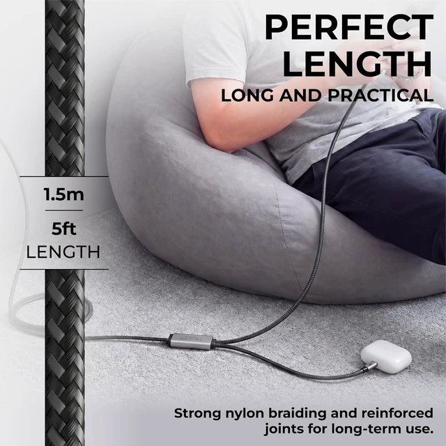 Alt view image 5 of 5 - Rolling Square inCharge Cerbero - 2in1 Essential 100W USB-C Cable, Dual Output Charging Cord, Nylon Braided, 5ft, for Laptop, Phone, Tablet, Earbuds, Black