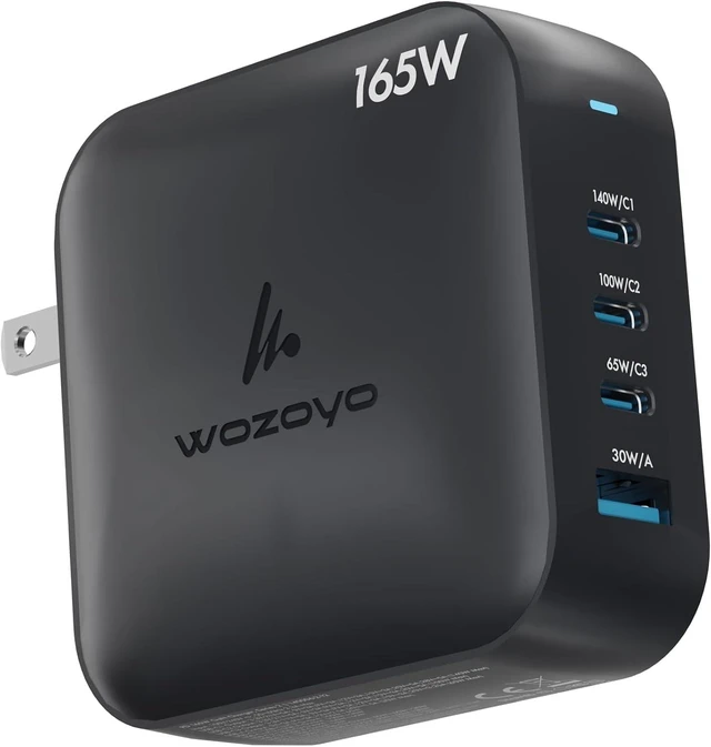 Main image of 165W GaN Charger, Wozoyo 3XType-C & USB-A Superfast 2.0 Charging, Compatible for iPhone 17/16/16 Pro Max/15 Series/iPad Pro, Smartphones, Tablets and More, PD/PPS/QC 3.0,Compact Foldable Plug