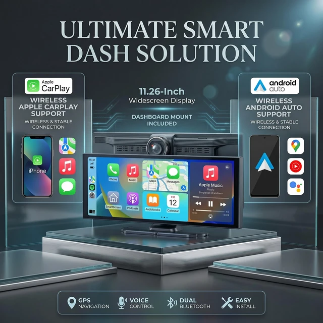 Alt view image 2 of 5 - 11" Carplay Screen for Car,4K Dash Cam,Car Tablet for Apple Android Auto