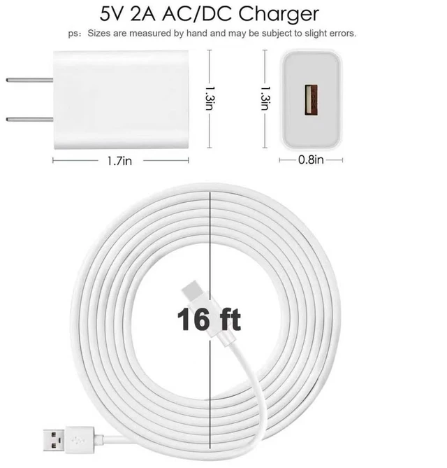 Alt view image 4 of 5 - QKCOK 4 Pack 16FT Power Adapter for WYZE Duo Cam Pan,WYZE Cam Pan v4,Petcube Cam Indoor/Petcube Cam 360/TP-Link Tapo C120,Blink mini2,Blink Outdoor 4,USB Type C Power Cord