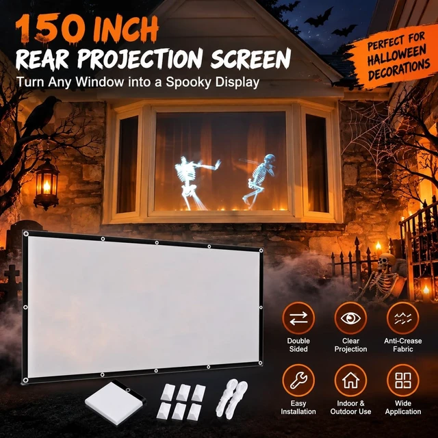 Alt view image 2 of 4 - Rear Projection Screen 150 Inch, Foldable Double Sided Projector Screen for Indoor Outdoor Movie Night, Anti Crease Hanging Screen for Backyard Halloween Decoration
