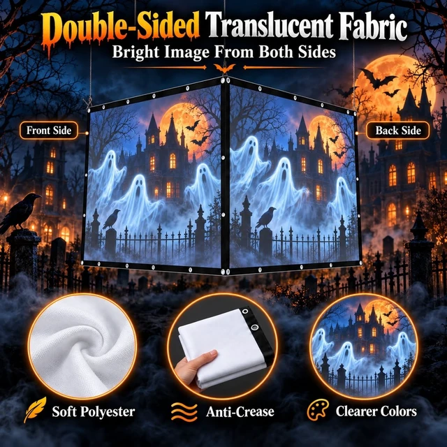 Alt view image 3 of 4 - Rear Projection Screen 150 Inch, Foldable Double Sided Projector Screen for Indoor Outdoor Movie Night, Anti Crease Hanging Screen for Backyard Halloween Decoration