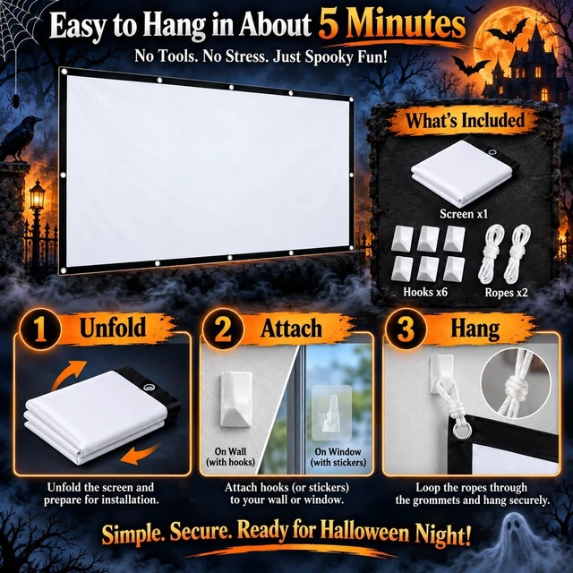 Alt view image 4 of 4 - Rear Projection Screen 150 Inch, Foldable Double Sided Projector Screen for Indoor Outdoor Movie Night, Anti Crease Hanging Screen for Backyard Halloween Decoration