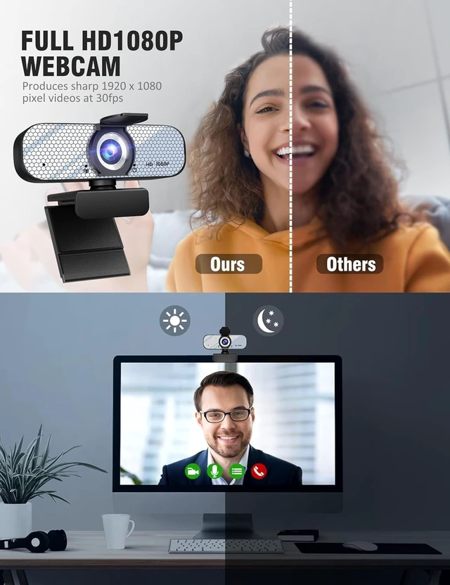 Alt view image 5 of 5 - Gowzmnd HD 1080P Webcam with Built-in Microphone and Rotatable Tripod, 1080P Video and Wide Angle Camera, Privacy Cover, for Desktop PC or Laptop Computer White