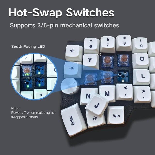 Alt view image 3 of 5 - YHOKKBD Corne 4x6 Ergonomic Split Mechanical Keyboard, 60% Layout, Dual Knob, RGB Backlight, Hot Swap MX Axis, Vial Programmable, Kailh Whale Fall Switch, for Gaming and Programmer
