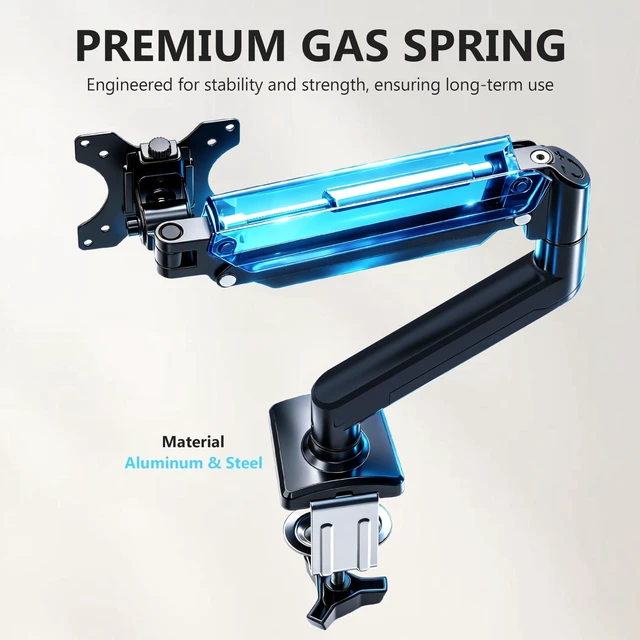 Alt view image 4 of 5 - Single Monitor Arm, Fully Adjustable Monitor Mount Fits 13-32 Inch Flat/Curved Screens, Gas Spring Monitor Desk Mount with Clamp & Grommet Base, VESA 75x75/100x100mm, Holds Up to 19.8 lbs