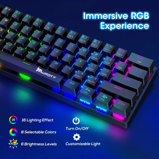 Alt view image 3 of 5 - 60% Wireless Mechanical Gaming Keyboard, Clicky Blue Switch RGB Backlit