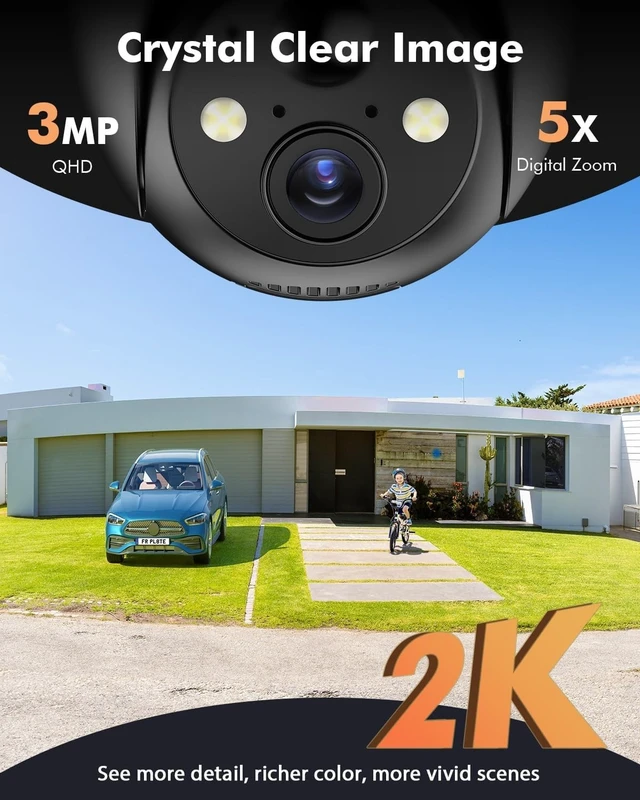 Alt view image 4 of 5 - YuCamPro Solar Security Cameras Wireless Outdoor, 360 Panoramic View for Home Security, Rechargeable Batteries, 2K Color Night Vision, PIR Human Detection, 2-Way Audio, 2.4GHz, IP66 Waterproof
