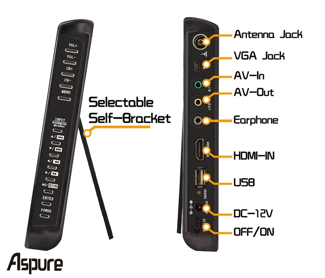 Alt view image 5 of 5 - aspure 10 Inch Portable Digital ATSC TFT HD Screen Freeview LED TV for Car,Caravan,Camping,Outdoor or Kitchen.Built-in Battery Television/Monitor with Multimedia Player Support USB Card