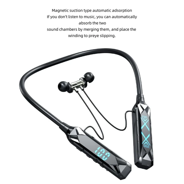 Alt view image 2 of 5 - Neckband Bluetooth Headphones 6.0 Bluetooth 120 Hours Playtime with Microphone with Display Magnetic Earphones 200 Hours Playtime IPX7 Sports Waterproof in-Ear Neckband Earbuds with TF Card Slot