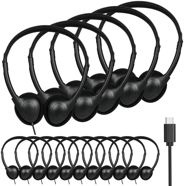 Main image of OYSLKJ USB C Classroom Headphones Bulk, Wired 50 Pack On Ear, Black
