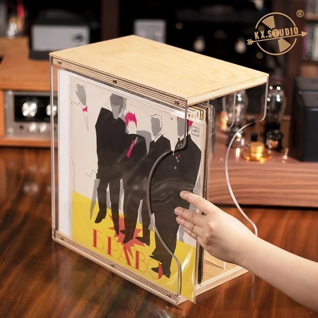 Alt view image 2 of 5 - Vinyl Record Storage Holder,Stacks up to 30 Albums, Solid Wood & Clear Acrylic,Canbe stack,Premium Display, Simple and Contemporary Concept Design for 12 Records LP, DVDs, or CDs (composite board, 3)