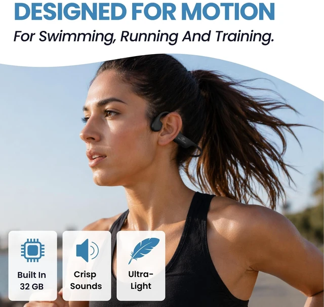 Alt view image 5 of 5 - WALLA SOUND Bone Conduction Headphones with Mic, Waterproof Swim MP3 32GB