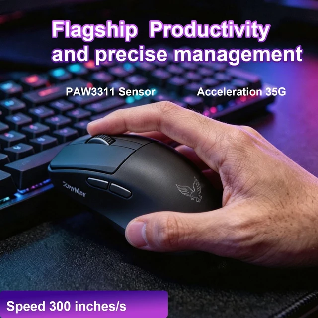 Alt view image 4 of 5 - ZaryMax NEO V1 Bluetooth Mouse,Tri-Mode BT/2.4G, 55g,12000DPI, RGB,Black