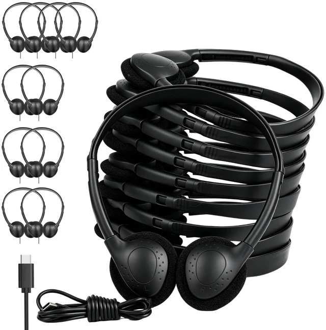 Main image of OYSLKJ Bulk USB C Headphones for Kids 20 Pack, Wired On Ear Black