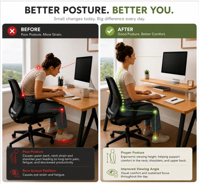 Alt view image 5 of 5 - Bamboo Monitor Riser, Wide Desktop Monitor Stand for Desk with Clear Acrylic Legs, 31.5 x 8inch Bamboo Wood Shelf, Fit Keyboard, Home Office Workspace Accessories, Study Stationaries Storage (Natural)
