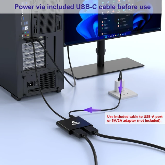 Alt view image 5 of 5 - DisplayPort to Dual DisplayPort Adapter, DisplayPort Splitter 1 in 2 out