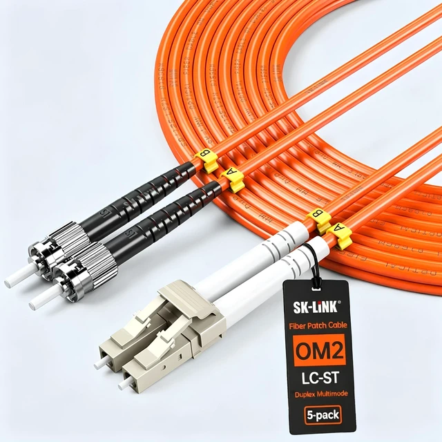 Main image of SK-LINK OM2 LC to ST Fiber Optic Patch Cable 3m/10ft 5-Pack Duplex LSZH