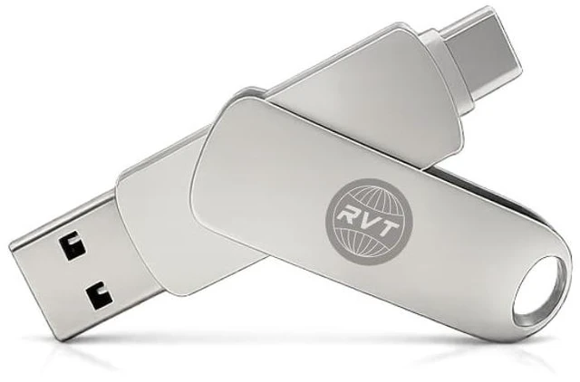 Alt view image 2 of 2 - RVT 64GB USB 2.0 Flash Drive with Dual USB-A & Type-C, 2-in-1 Swivel Metal Memory Stick for Android, Tablets, Laptops & PCs