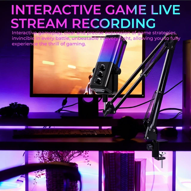 Alt view image 3 of 5 - LENOLL USB Gaming Mic with Boom Arm, ENC Noise Canceling & RGB Lighting