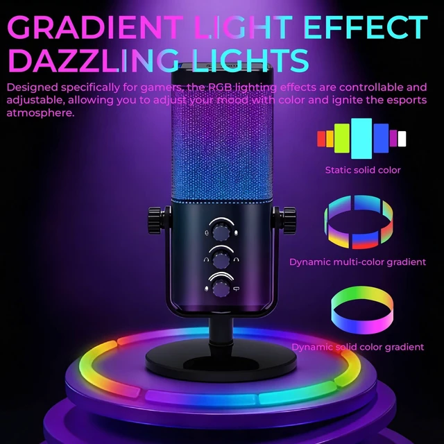 Alt view image 5 of 5 - LENOLL USB Gaming Mic with Boom Arm, ENC Noise Canceling & RGB Lighting