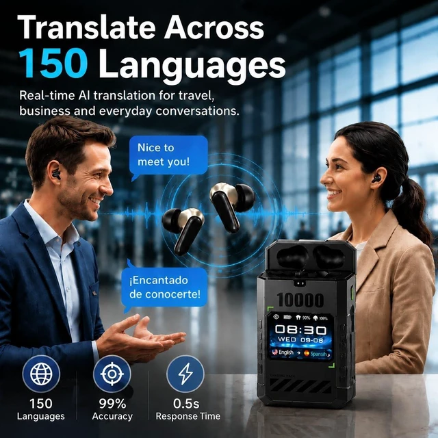 Alt view image 2 of 5 - AI Language Translator Earbuds, Real-Time Voice Translation in 145 Languages, Bluetooth Wireless Translator Device for Travel, Business Meetings, Study & International Communication