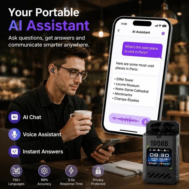 Alt view image 3 of 5 - AI Language Translator Earbuds, Real-Time Voice Translation in 145 Languages, Bluetooth Wireless Translator Device for Travel, Business Meetings, Study & International Communication
