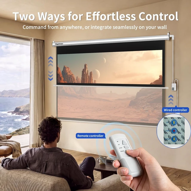 Alt view image 2 of 5 - 100" 16:9 Motorized Projector Screen with Dual-Side Power Inlet