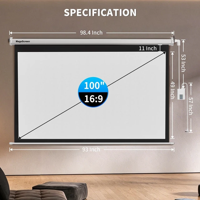 Alt view image 5 of 5 - 100" 16:9 Motorized Projector Screen with Dual-Side Power Inlet