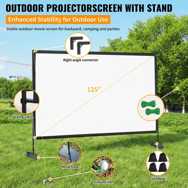 Alt view image 2 of 5 - Outdoor Projector Screen with Stand 120inch 16:9 Portable Projector Screen