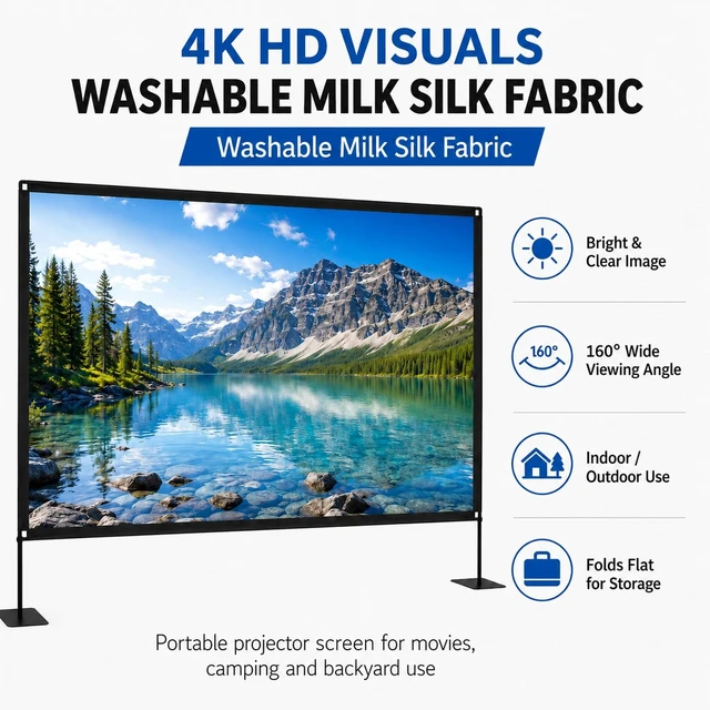 Alt view image 3 of 5 - Outdoor Projector Screen with Stand 120inch 16:9 Portable Projector Screen
