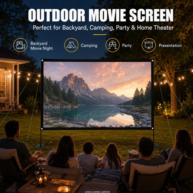 Alt view image 5 of 5 - Outdoor Projector Screen with Stand 120inch 16:9 Portable Projector Screen