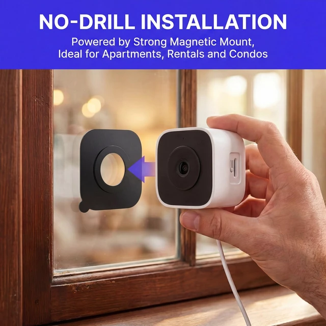 Alt view image 2 of 5 - Sirwu No-Drill Window Camera, 3MP 2K Camera for Home Security, View Outside Through Glass, Color Night Vision, Motion Alerts, 24/7 Recording, Dual-Band WiFi (White, Square)