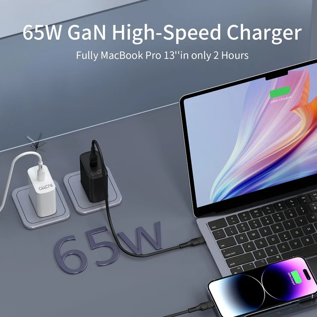 Alt view image 2 of 5 - USB C Charger Block CALCINI 2 Pack GAN 65W USB C Charger Fast Type C for Laptop Charger Power Adapter MacBook Pro/Air, GalaxyS21/S20, Dell XP S13, Note 20/10+, Phone15/Mini iPad,Pixel