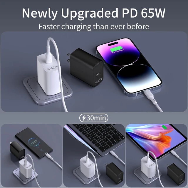 Alt view image 3 of 5 - USB C Charger Block CALCINI 2 Pack GAN 65W USB C Charger Fast Type C for Laptop Charger Power Adapter MacBook Pro/Air, GalaxyS21/S20, Dell XP S13, Note 20/10+, Phone15/Mini iPad,Pixel