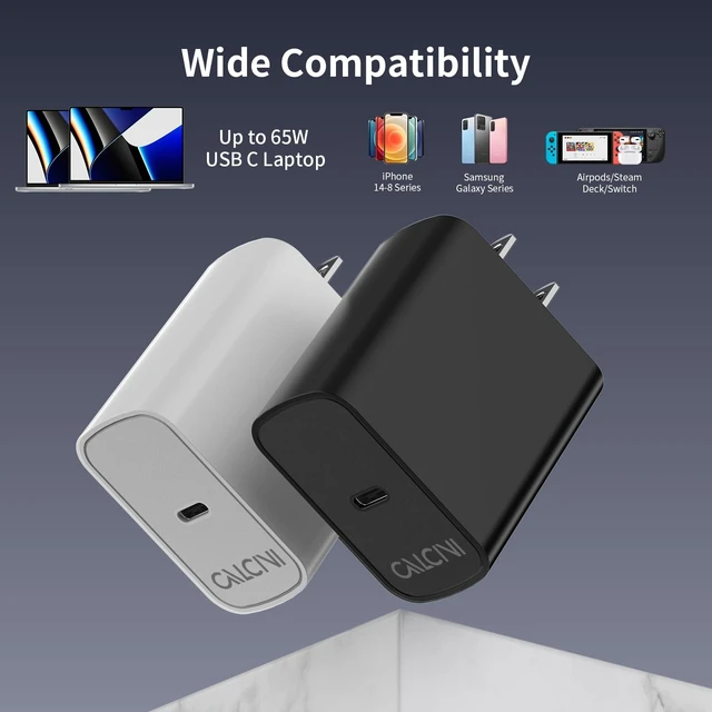 Alt view image 5 of 5 - USB C Charger Block CALCINI 2 Pack GAN 65W USB C Charger Fast Type C for Laptop Charger Power Adapter MacBook Pro/Air, GalaxyS21/S20, Dell XP S13, Note 20/10+, Phone15/Mini iPad,Pixel