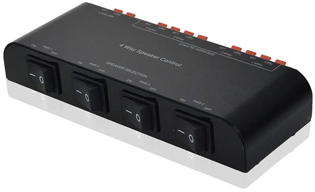 Main image of A ADWITS 4-Channel Speaker Switcher Selector Box with Terminal Claps 200W RMS Max 100W Switchable, Black