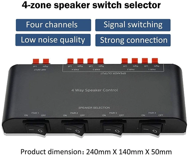 Alt view image 2 of 5 - A ADWITS 4-Channel Speaker Switcher Selector Box with Terminal Claps 200W RMS Max 100W Switchable, Black