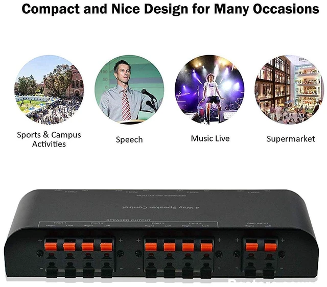 Alt view image 5 of 5 - A ADWITS 4-Channel Speaker Switcher Selector Box with Terminal Claps 200W RMS Max 100W Switchable, Black