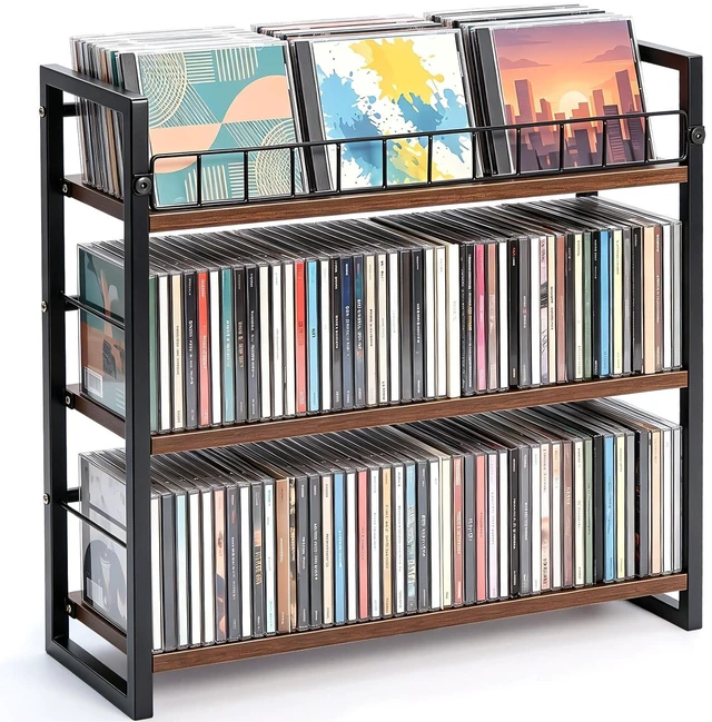 Main image of 3 Tier Cd Rack with Display Top Shelf, Metal Cd Storage Rack Holds 123 Cds