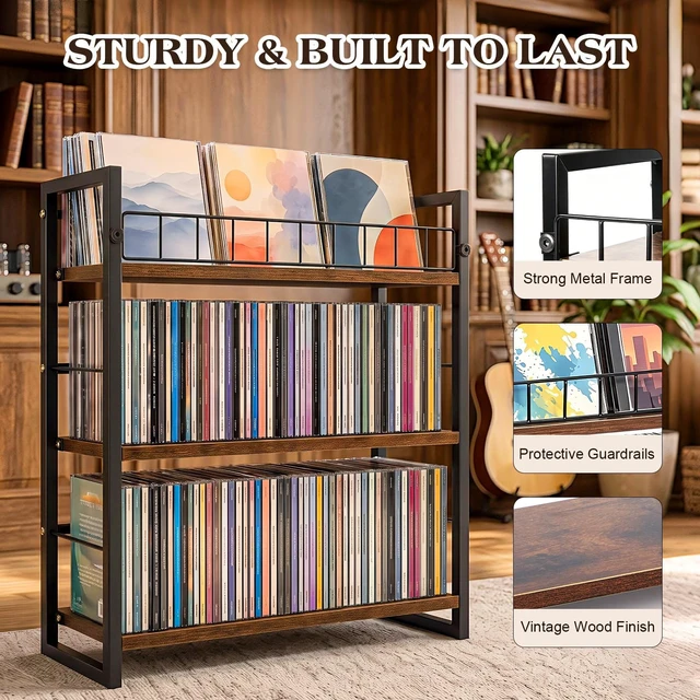 Alt view image 5 of 5 - 3 Tier Cd Rack with Display Top Shelf, Metal Cd Storage Rack Holds 123 Cds