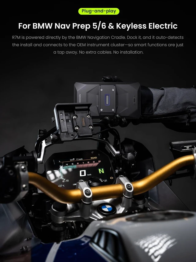 Alt view image 2 of 5 - RiderNav R7M 7" Wireless Motorcycle CarPlay & Android Auto for BMW Motorcycles - Native Wonder Wheel & Action Camera Control (GoPro/Insta360)^^ TPMS/RPM^^ OTA Updates^^1200-Nit IP69K GPS ^^ N