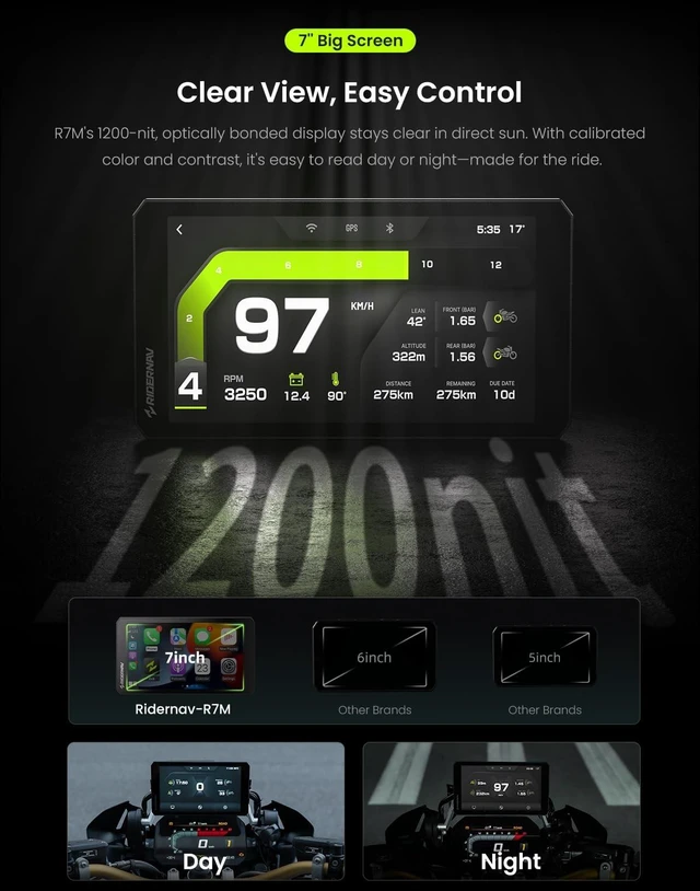 Alt view image 5 of 5 - RiderNav R7M 7" Wireless Motorcycle CarPlay & Android Auto for BMW Motorcycles - Native Wonder Wheel & Action Camera Control (GoPro/Insta360)^^ TPMS/RPM^^ OTA Updates^^1200-Nit IP69K GPS ^^ N