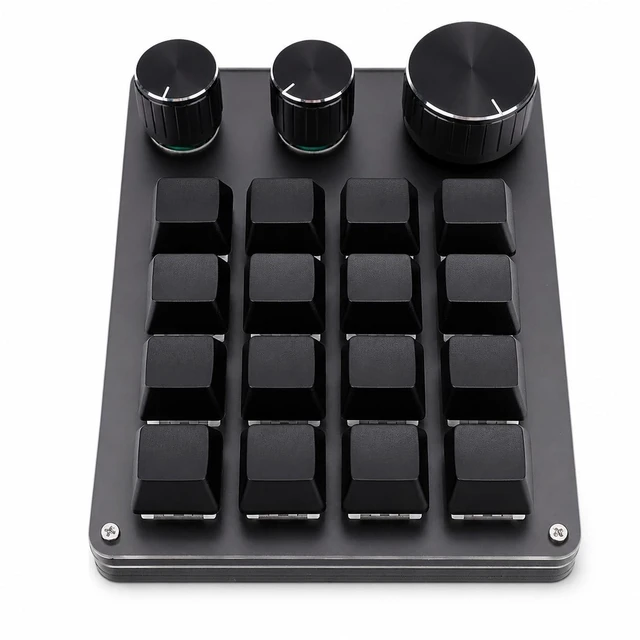 Main image of Erchineko Custom Keypad, 16 Key Programmable Mechanical Keyboard with 3 Layers LED Backlit and Aluminum Knobs, for Gaming Shortcuts (Black)