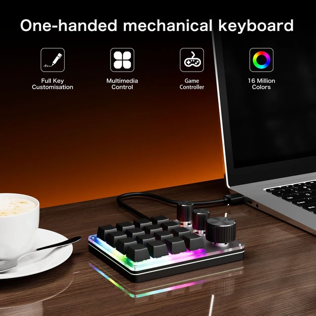 Alt view image 2 of 5 - Erchineko Custom Keypad, 16 Key Programmable Mechanical Keyboard with 3 Layers LED Backlit and Aluminum Knobs, for Gaming Shortcuts (Black)